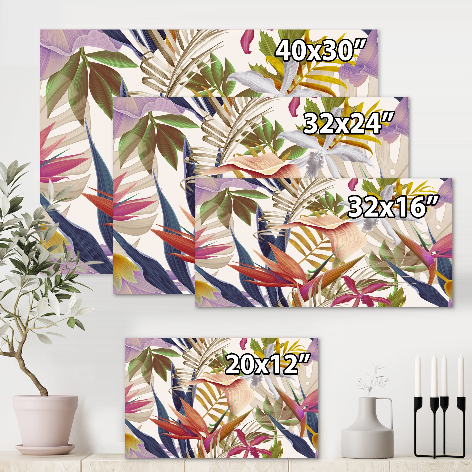 Designart ' VIntage Tropical Flowers VIII ' Tropical Canvas Wall Art Print