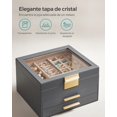 thumbnail image 4 of SONGMICS Caja de Joyas, Caja Joyero de 3 Niveles, Estuche de Joyería, con 2 Cajones, Tapa de Cristal, Amplio Espacio, Gris Interestelar y Dorado, 4 of 5