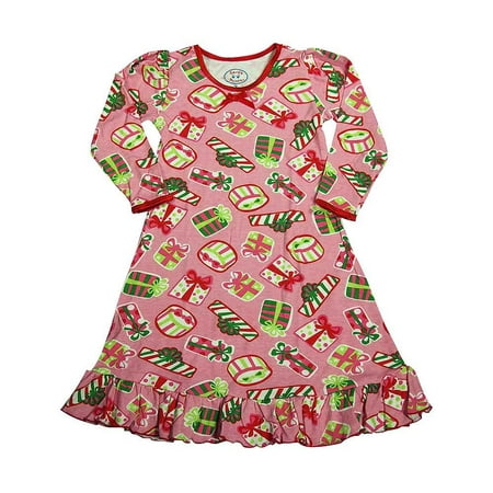 - Saras Prints Toddler Girls Long Sleeve Gown Holiday Ruffle Flame Resistant, 32719 Pink Presents / 3