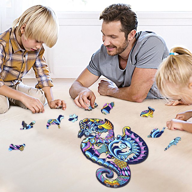 XWSHYW Juguetes para Niños Rompecabezas de Madera Educativo para Adultos y Niños, Regalo Navideño, Caballitos de Mar.