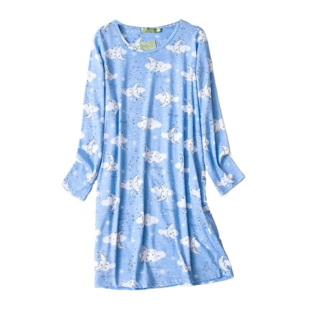 Chemise de Nuit pour Femmes, Vêtement de Nuit Décontracté à Manches Longues, Robe de Nuit Confortable Imprimée pour Usage Quotidien