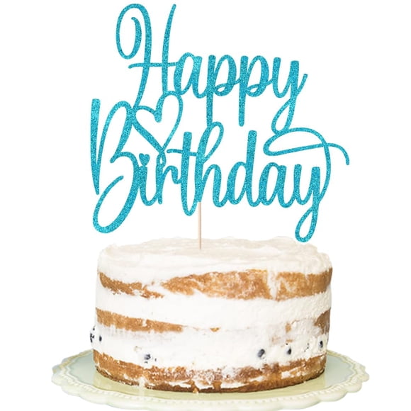 Decoración para tartas FLORCMET, hecha a mano, con purpurina, de feliz cumpleaños, azul