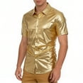 thumbnail image 2 of Ceisia Men's Fashion Shiny Nightclub Short Sleeve Shirt Solid Color Lapel Collar Button Down Disco Party Top Gifts for Father, 2 of 9