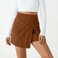 thumbnail image 4 of ClodeEU Women's Mini Asymmetrical Skirt with Shorts Underneath,Split Hem and Wrap Front Skort Brown,Womens Plus S, 4 of 6