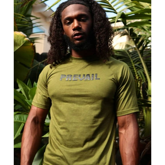 Mens Army green Drop Cut Tee w Black Prevail