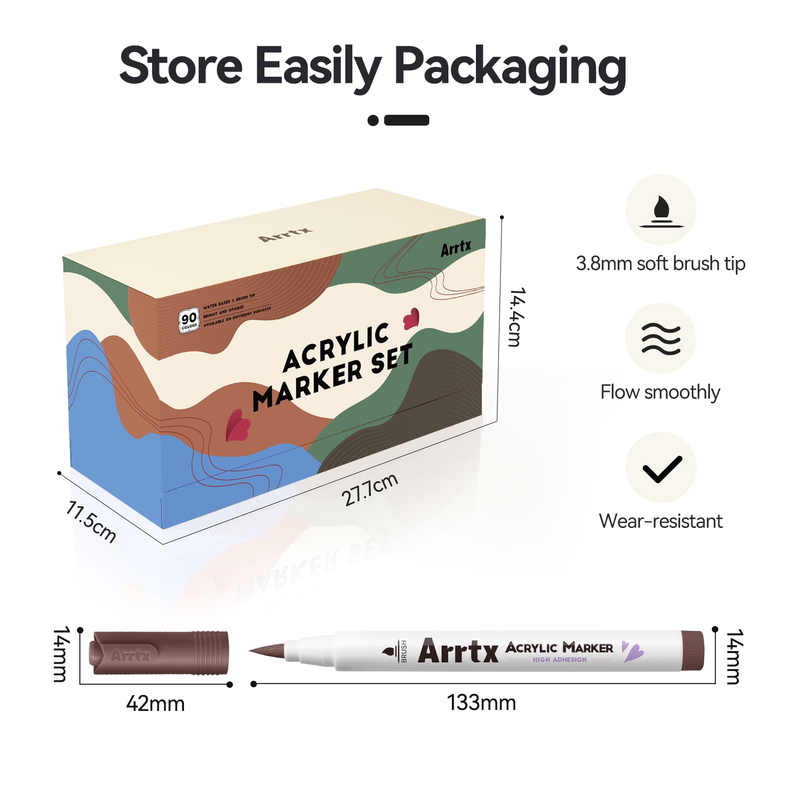 Arrtx Acrylic Paint Pens, 90 Colors 1-6mm Brush Tip Water Based Acrylic Paint Markers for Rock Painting, Easter Eggs, Glass, Fabric, Christmas Gift