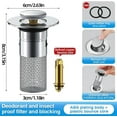 thumbnail image 2 of Bathroom Sink Drain Strainer,Upgrade Universal Bathroom Sink Stopper for 1.34-1.57 inch, Pop-up Sink Drain Strainer with Removable Stainless Steel Strainer Basket Hair Catcher(2Pcs), 2 of 6