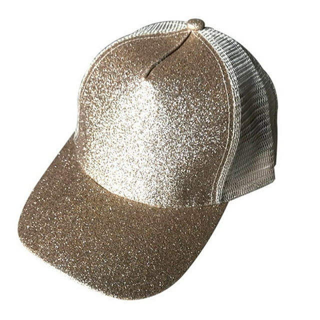 Mode Femmes Anti Soleil Paillettes Mesh Réglable Chapeau de Queue de Cheval Coton Casquette de Baseball