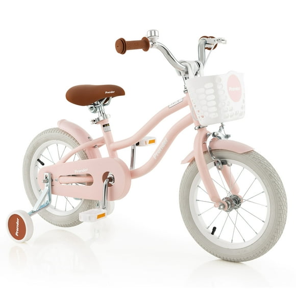 Costway 14" Kid's Bike with Removable Training Wheels & Basket for 3-5 Years Old Pink