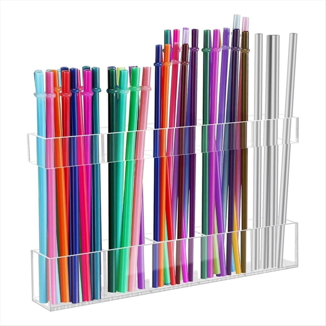 Portapajitas Acrílico Grande de 9.8 Pulgadas para Gabinete con Cuadrados y Pegatinas Adhesivas de Doble Cara, Organizador de Pajitas Reutilizables.