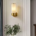 thumbnail image 5 of Glass Wall Sconce Lighting Cylindrical Shade Brass Wall Lamp, Mid-Century E14 Decor Vanity Wall Lights for Bedroom Bedside Living Room Hallway Bathroom Dressing Room, 5 of 7