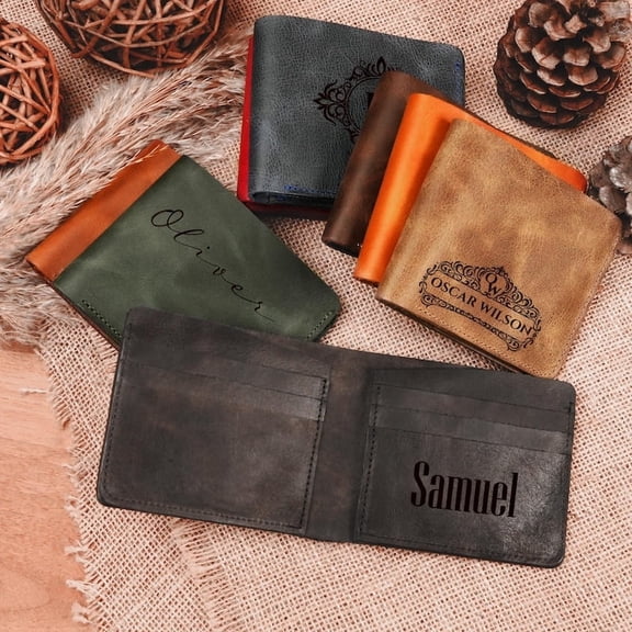 Personalized Crazy Horse Leather Wallet for Men – Compact Slim Card Holder