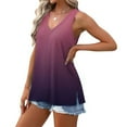 thumbnail image 5 of GaThRRgYP Casual Tank Tops Sleeveless Blouse for Women,Women's Sleeveless V-Neck Wrap Top,Ladies' Loose and Casual New Gradient V-neck Sleeve with Side Slit Casual Fashion Top Purple XXL, 5 of 8