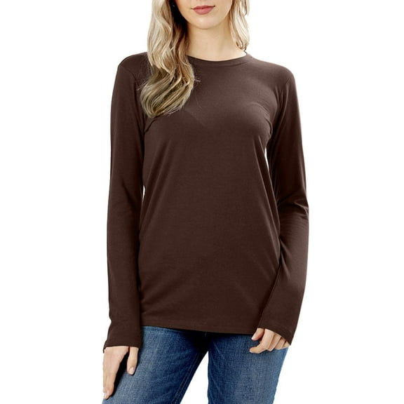 Womens Cotton Long Sleeve Crew Neck Shirt