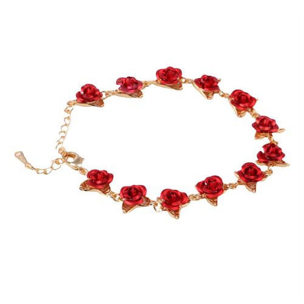 Taicanon Women Girls Rose Flower Charm Bracelet 18K Gold or