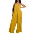 thumbnail image 2 of up to 60% off Gifts Usmixi Jumpsuits for Women Dressy Casual Solid High Waist Loose Wide Leg Spaghetti Strap Jumpsuits Overalls Summer Square Neck Sleeveless Plain Long Formal Rompers Yellow xl, 2 of 6