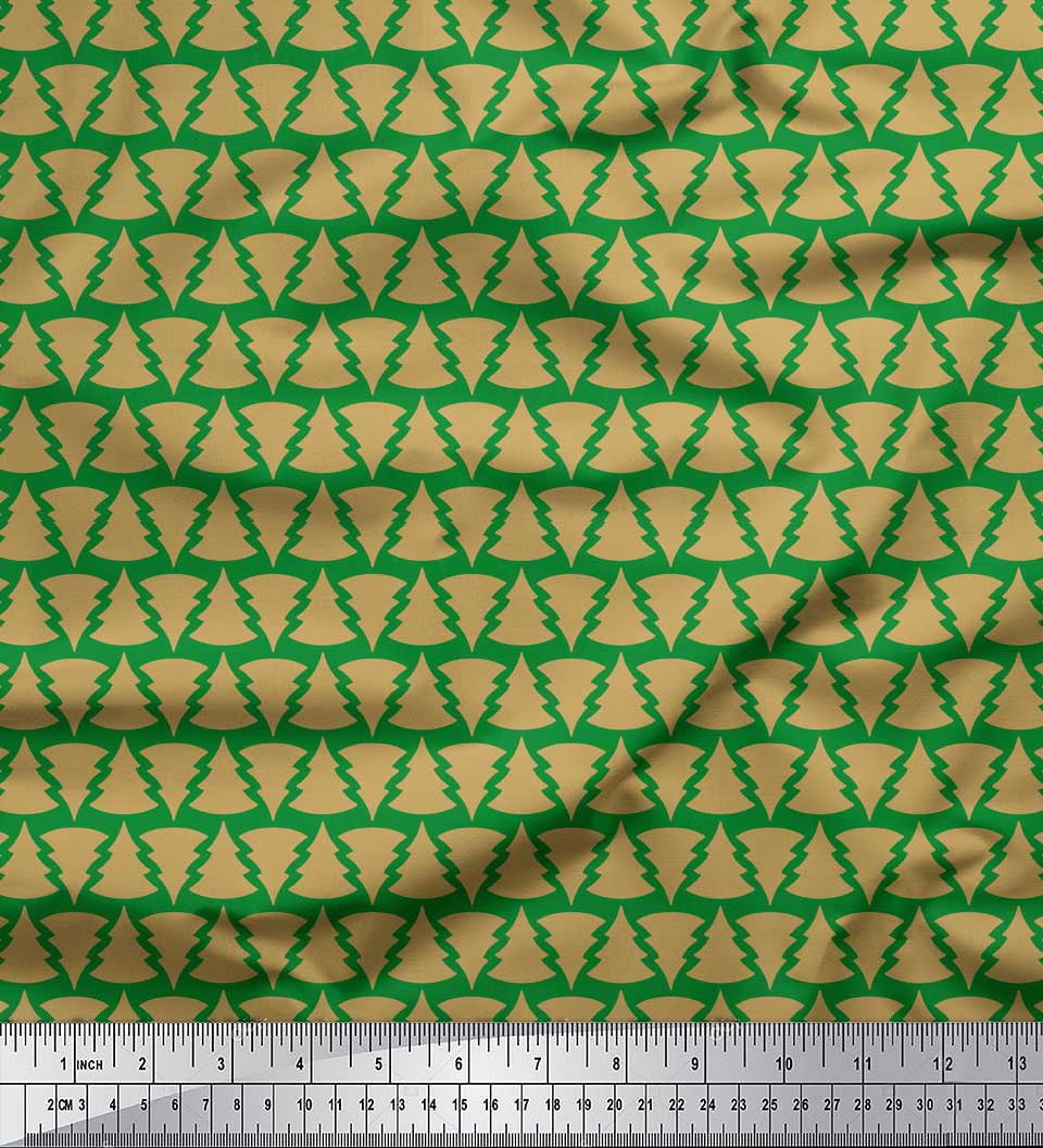 Soimoi Green Moss Georgette Fabric Christmas Tree Print Sewing Fabric Yard 42 Inch Wide