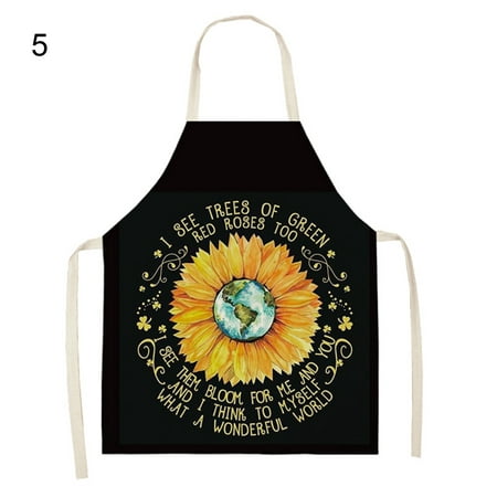 

Meizhencang Sunflower Pattern Apron Skin-friendly Breathable Cotton Flax Cooking Apron for Dishwashing