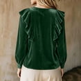 thumbnail image 4 of ClodeEU Women V Neck Ruffle Trim Long Sleeve Velvet Blouse,Casual Elegant Loose Dressy Shirt Army Green,Women's Plus L, 4 of 5