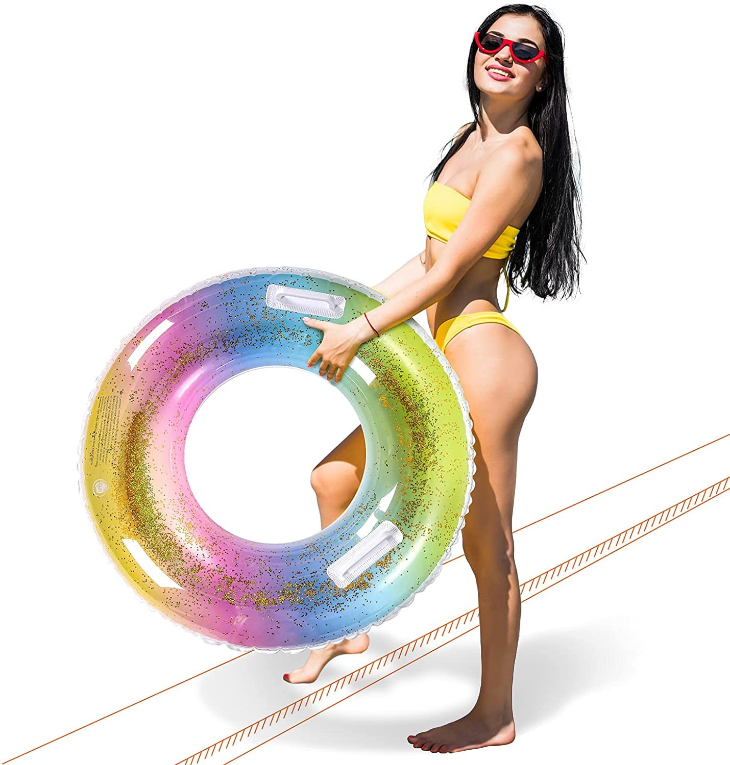 Jree Ash Colorful Pool Floats 32.5 Rainbow Inflatable Pool Tube for Adults and Kids,Pool Float Toys Swim Ring for Swimming Pool Party Decorations 