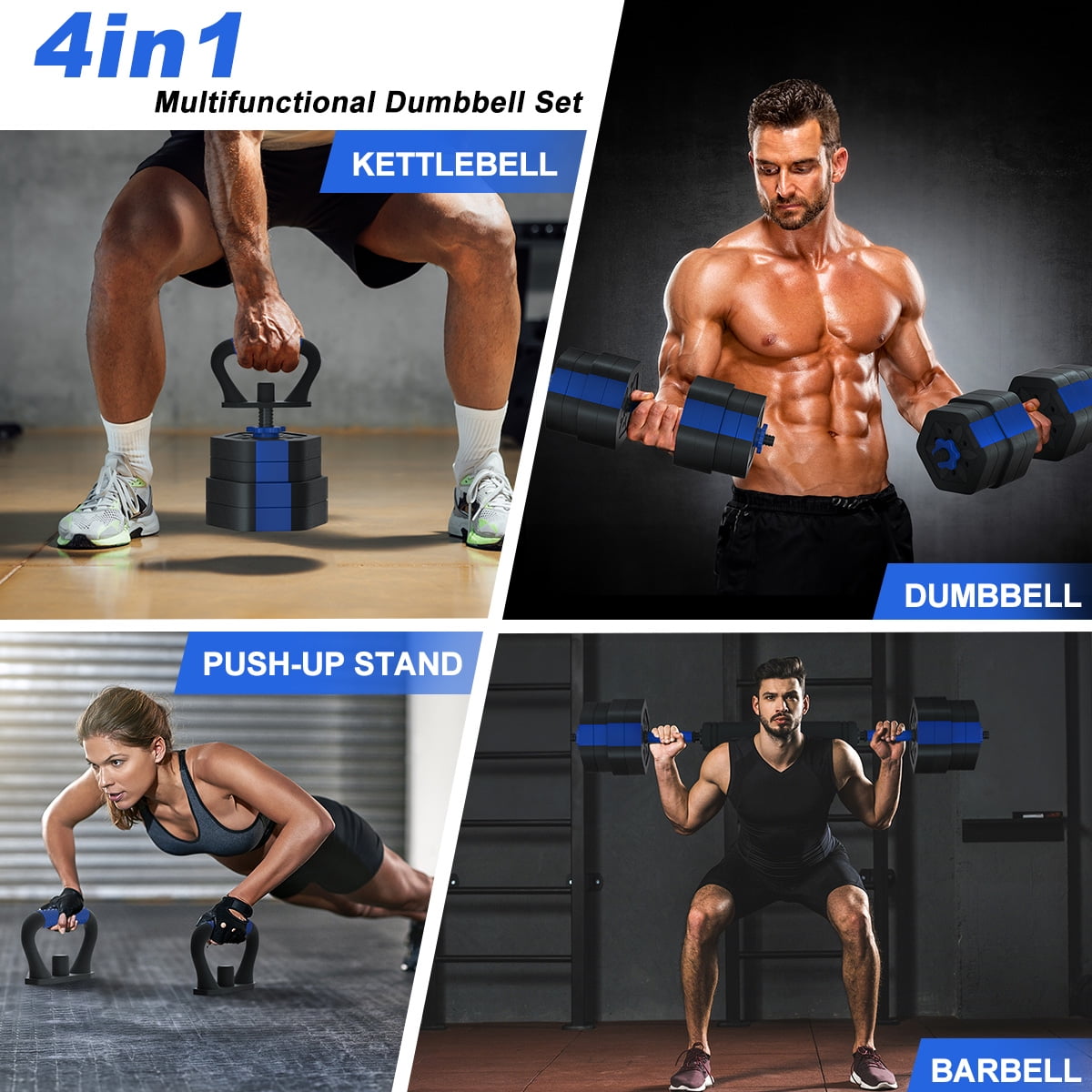 Reliancer Adjustable Dumbbells Set, 25/35/45/55/65/75 lbs Free Weight Set with Connector, 4 In1 Dumbbells Set Used as Barbell, Kettlebells, Push up Stand, Fitness Exercises for Home Gym Men/Women