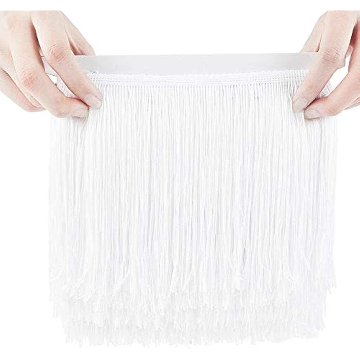 11 Yards of 6 Inch Fringe Trim Lace Tassel White Chainette Fringe Trim Ribbon for Latin Dance Dress DIY Clothing Embellishment Lamp Shade and Pillow Decorations