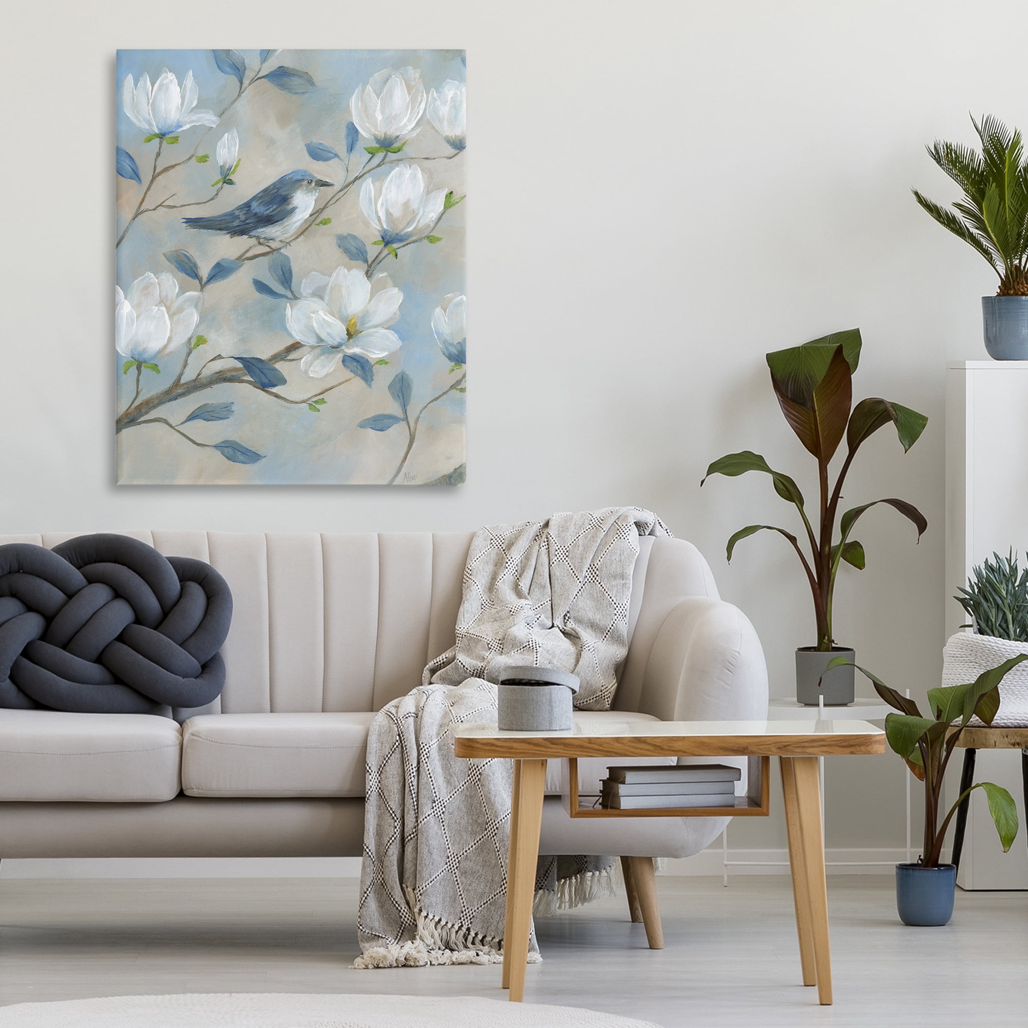 Stupell Industries Blue Bird & Magnolia Canvas Wall Art, design by Nan