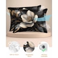 thumbnail image 2 of Hokiten King Size Pillow Cases Set of 2, Pillow Covers for Bed, Black Gold Flower Satin Pillowcases with Zipper for Hair/Skin, Gradient Luxurious Floral Botanical 20x36 Inches, 2 of 6