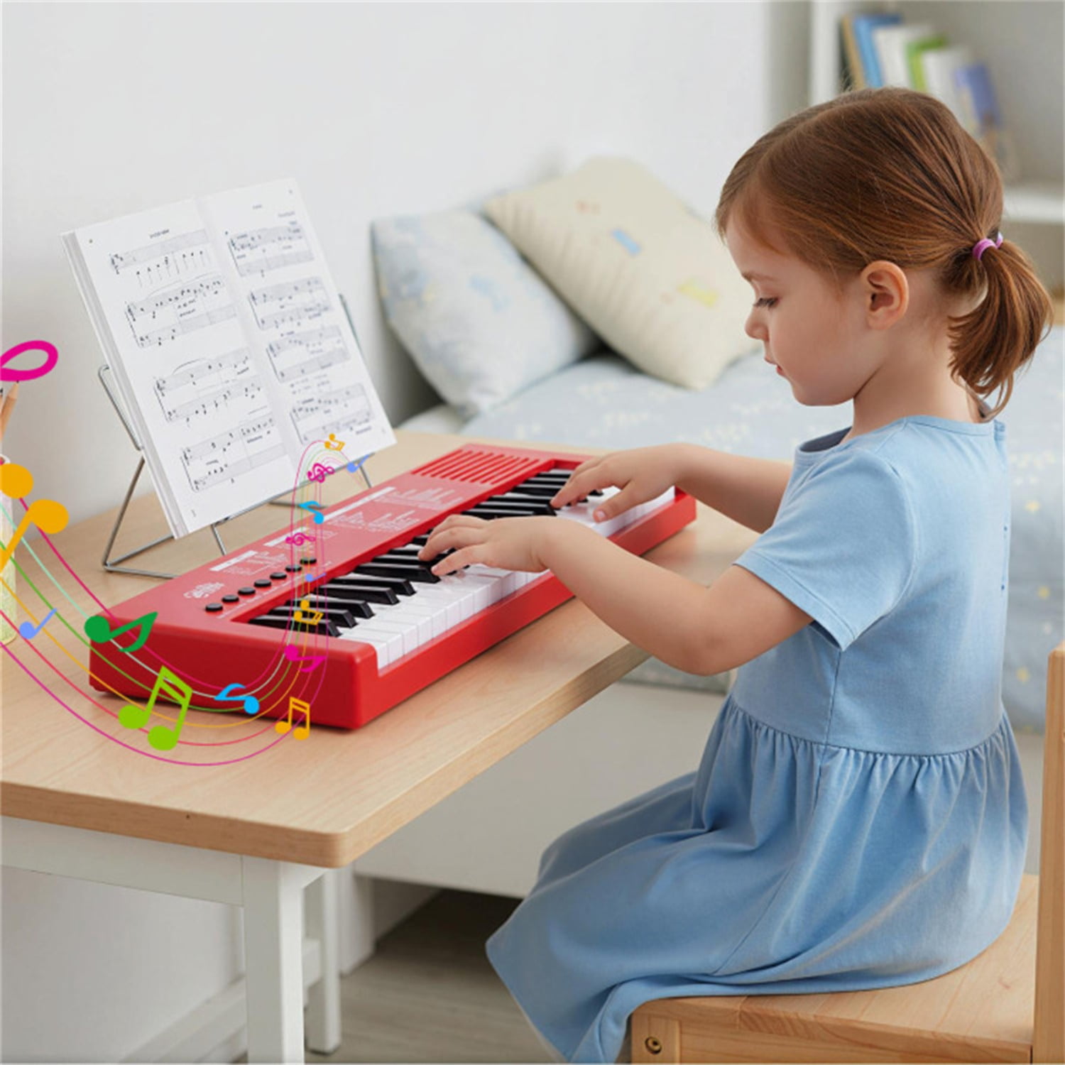 Red 37 Keys Kids Electronic Keyboard with Microphone, 8 Tones & 8 Rhythms Piano Toy for Ages 3+