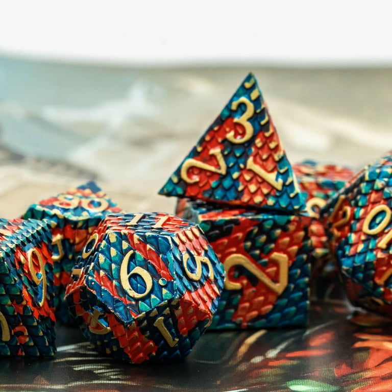 D&D Metal Dice Set - Solid Zinc Alloy Polyhedral Dice For Dungeons & Dragons, RPG, Pathfinder (Bloodstain Style, 7-Piece)