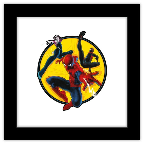 Gallery Pops Marvel Comics Spider-Man - Gallery Edition Badge Group Wall Art, Black Framed Version, 12" x 12"