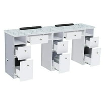 NOVA I Double Manicure Table, Nail Station for Beauty Salon Furniture & Equipment, Marble Top Acetone Resistant, Modern White/Gray