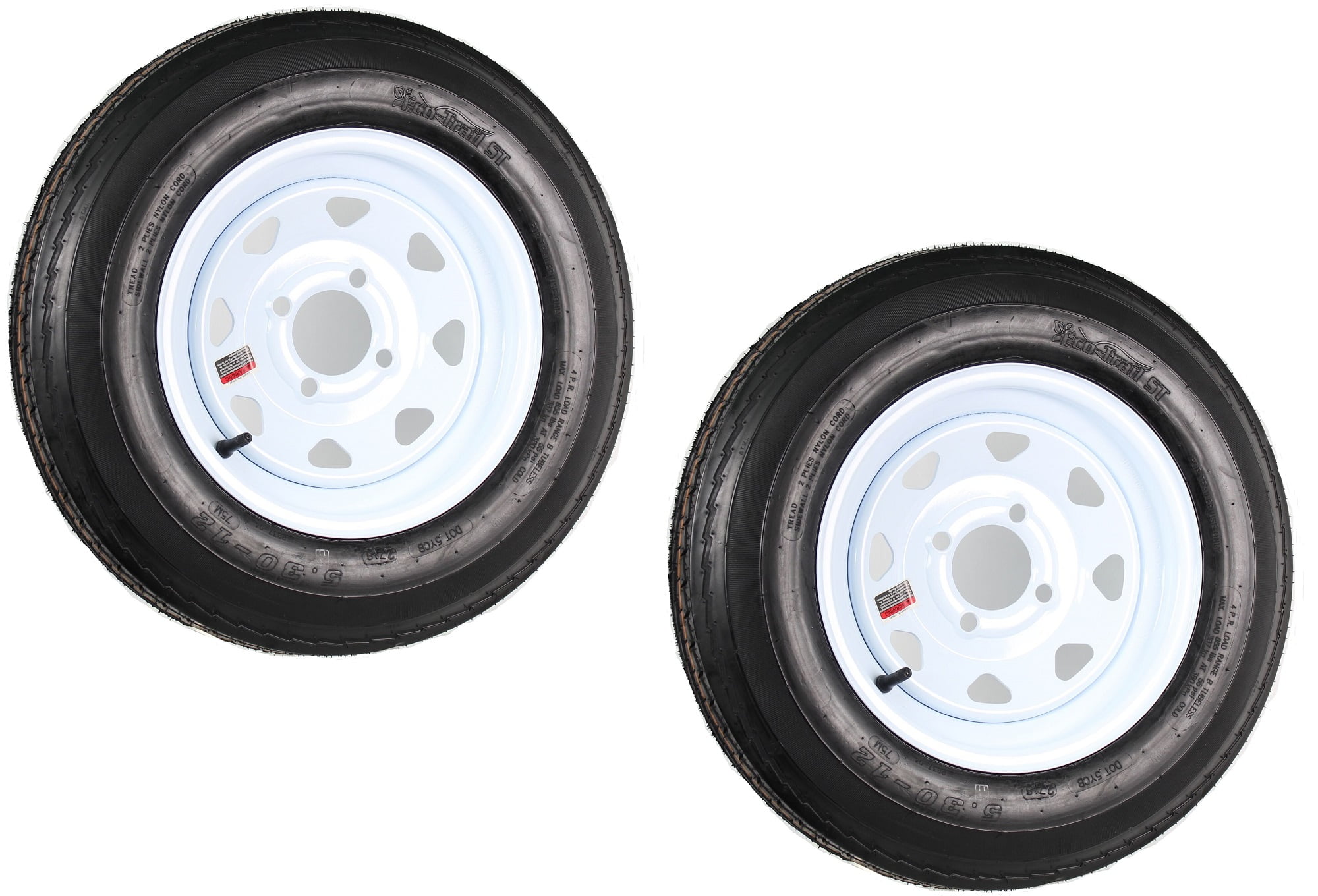 eCustomRim Two Trailer Tires On Rims 5.30-12 530-12 5.30 X 12 5 Hole Wheel White Spoke 
