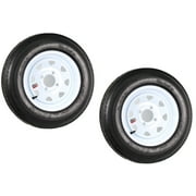 Two Trailer Tires On Rims 5.30-12 530-12 5.30 X 12 4 Lug Wheel White Spoke