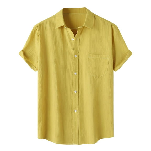 EHRWE Mens Shirts Male Solid Color Jacquard Striped Shirt Pure Cotton Short Sleeve Lapel Button Down Shirt Loose Fit Casual