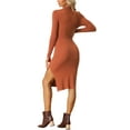 thumbnail image 3 of INSPIRE CHIC Women's Turtleneck Sweater Dress Long Sleeves Slit Bodycon Midi Ribbed Knit Dress Orange S, 3 of 5