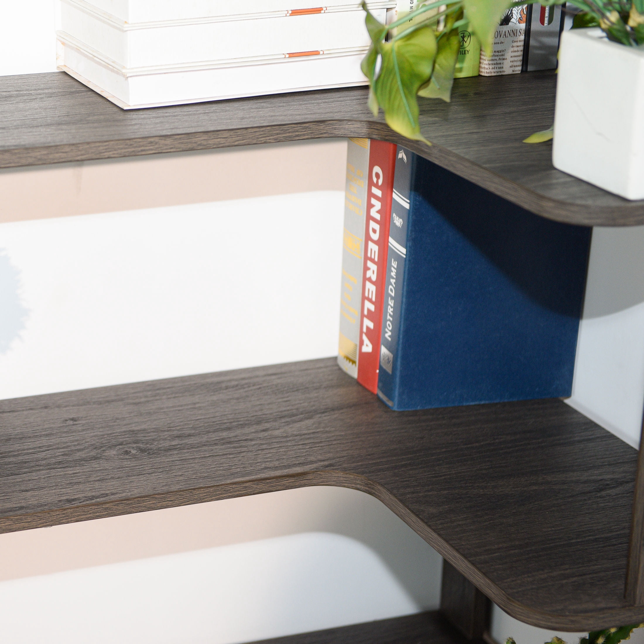 GDF Studio Derwin 5-Tier Corner Bookshelf, L-Shaped Wooden Bookcase for Living Room, Home Office, Dark Brown