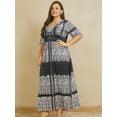 thumbnail image 2 of Plus Size Women's Dress Elegant Floral Print V Neck Short Sleeve Maxi Dress, 2 of 6