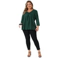 thumbnail image 3 of DARING DIVA Women's Plus V Neck 3/4 Sleeve Botanical Print Blouse Tunic Top 1X Dark Green, 3 of 7