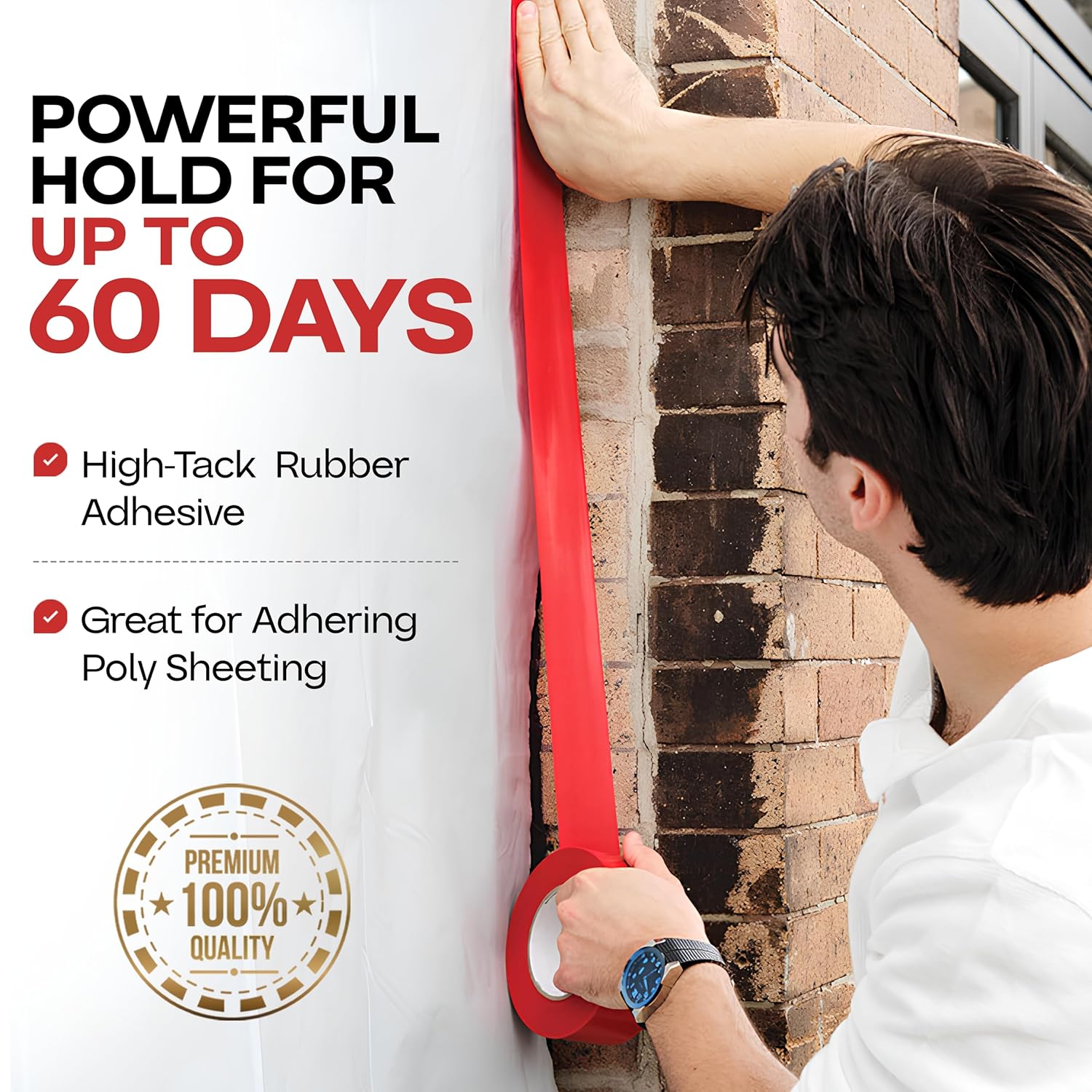 2" x 60 Yards Red Stucco Tape, 3 Rolls, Heavy-Duty - 60 Days Long-Lasting Bond - Removes with No Trace - UV Resistant, Waterproof - Great for Masking Jobs, Stucco, or Plastering Red 3 Rolls
