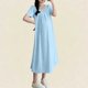 thumbnail image 2 of Vestido de Maternidad de Manga Corta Color Sólido Cuello Redondo Suelto Cómodo Vestido de Embarazo, Mezcla Suave de Nylon Spandex, Desgaste Informal, 2 of 8