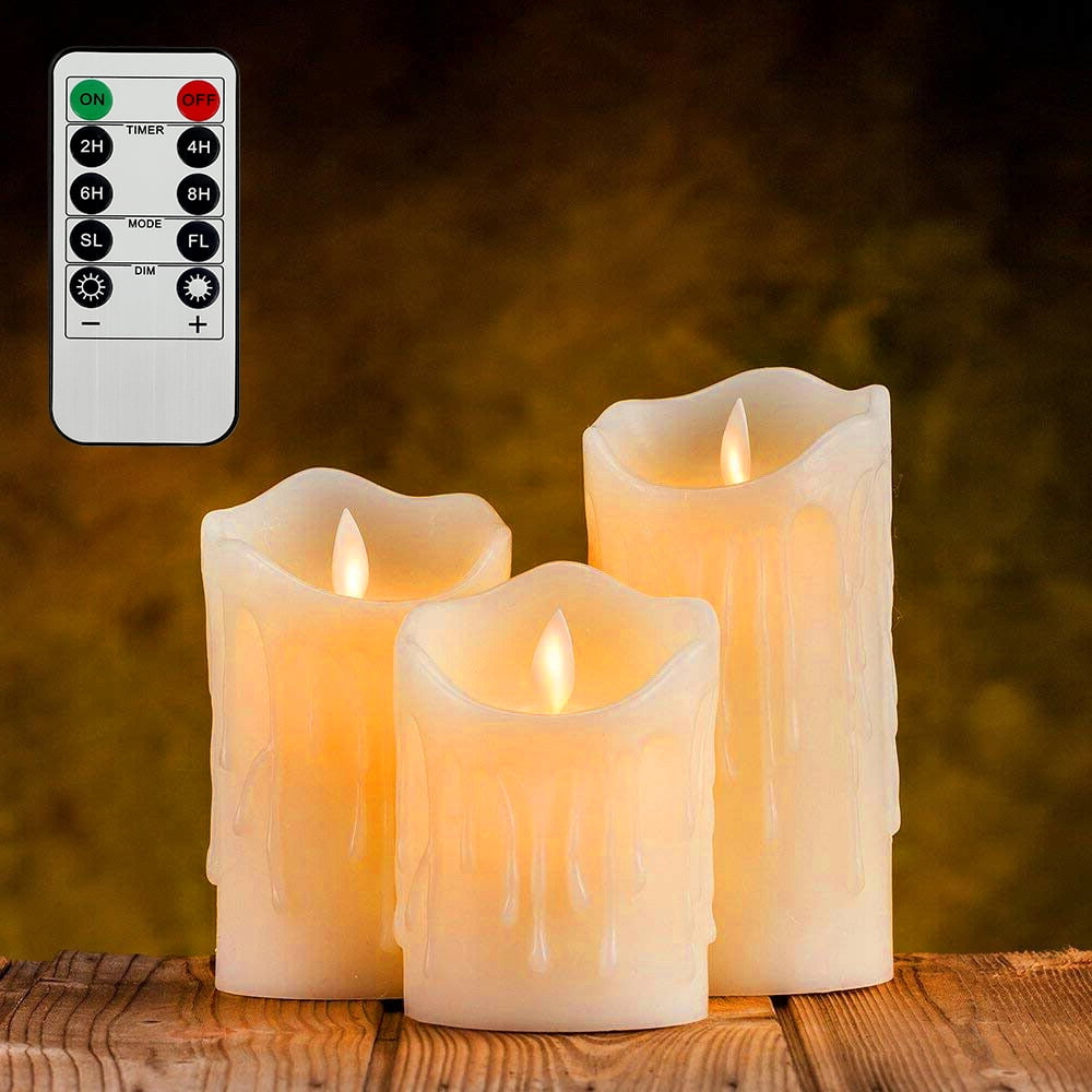 ZTOO 3 Flameless Wax LED Flickering Candles With Remote Control Timer 