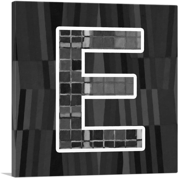 ARTCANVAS Modern Black White Alphabet Letter E Canvas Art Print - Size: 12" x 12" (1.50" Deep)