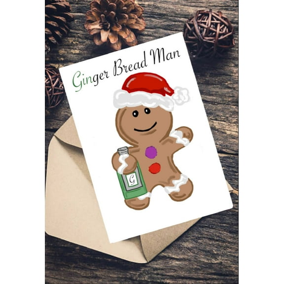 Gingerbread Man Christmas Card with Santa Hat - Cute Holiday Greeting Card for Friends and Family - Blank Inside, Envelope Included - Perfect for Yuletide Wishes
