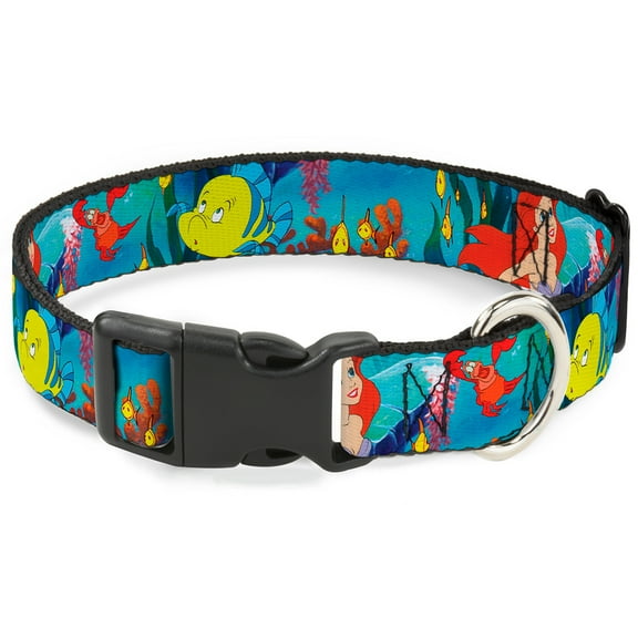 Disney Pet Collar, Dog Collar Plastic Buckle, Ariel Sebastian Flounder Scene, 7 to 8.5 Inches 0.5 Inch Wide