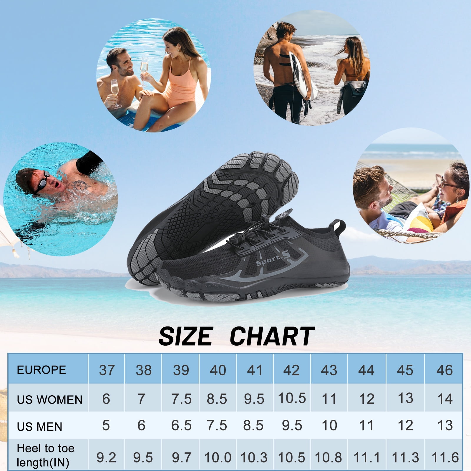 OUSIMEN Water Shoes Womens Mens Quick-Dry Non-Slip Soft Barefoot Swimming Shoes Aqua Sports Outdoor Beach Surfing Diving Hiking Yoga Shoes
