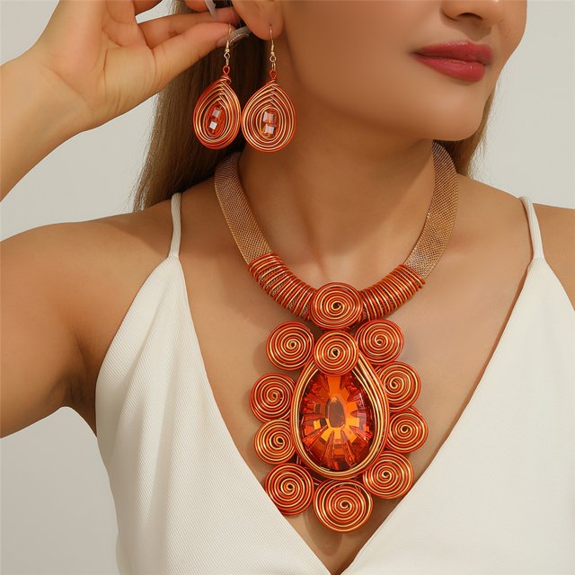 Conjunto de joyería africana Declaración gran cristal colgante collar pendientes conjunto