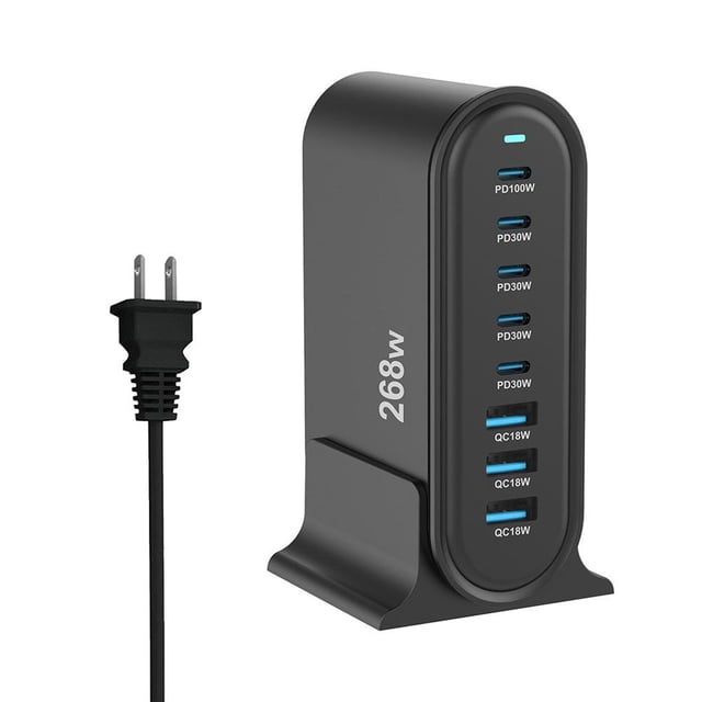 EZLIFE Cargador de escritorio GaN de 268 W, cargador PD USB tipo C de 8 puertos, carga rápidaθÆ