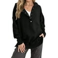 thumbnail image 2 of Women'S Oversized Long Sleeve Hoodie Button-Down V-Neck Sweatshirt Side Slit Casual Pullover Top Black S, 2 of 9