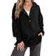 thumbnail image 2 of Sudadera con Capucha de Larga Extragrande para Mujer, Cuello en V, Botones y Abertura Lateral, Estilo Informal. Negro XL, 2 of 9